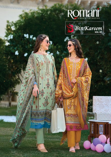 Bin Kareem Vol 7 By Romani Cotton Digital Pakistani Dress Material 